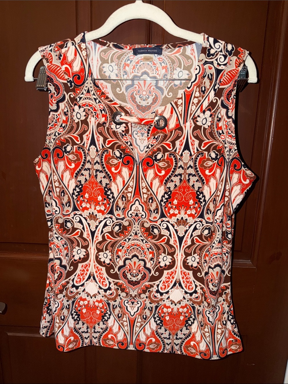 Tommy Hilfiger Paisley Grommet Keyhole Sleeveless Top Blouse Large